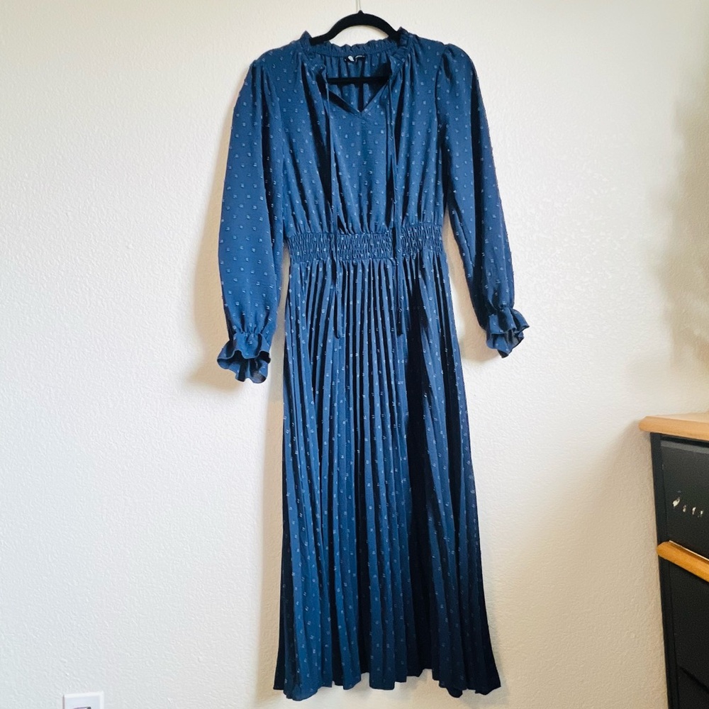 PrettyGarden Swiss Dot Midi Dress – Size Small, Navy Blue NWOT